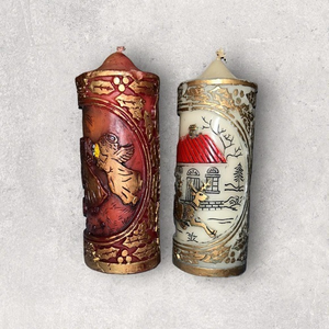 2 Vintage 1978 Beautiful,‎ Hand Painted 6 Inch “Christmas Treasures” Candles